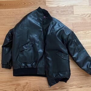 Women’s edikted oversized Black Leather Bomber Jacket